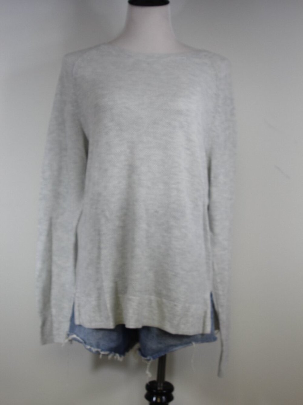 GAP‎ Gray Waffle Knit Sweater Large Cotton Blend Lightweight Tunic Side Slit